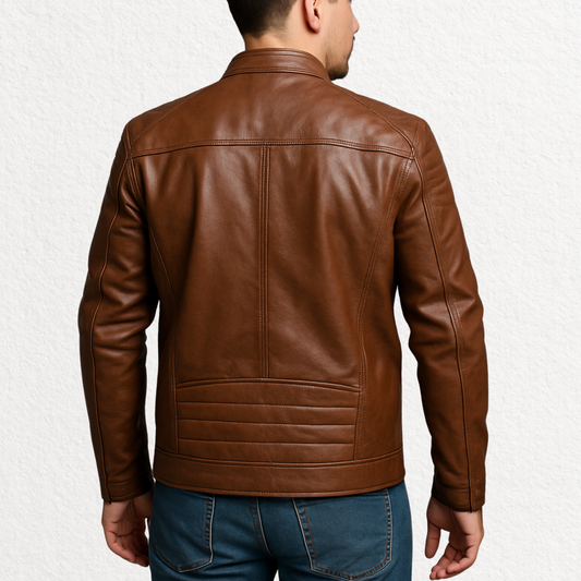 Men’s Brown Leather Cafe Racer Jacket