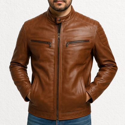 Men’s Brown Leather Cafe Racer Jacket