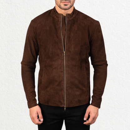 Men’s Brown Suede Leather Bomber Jacket