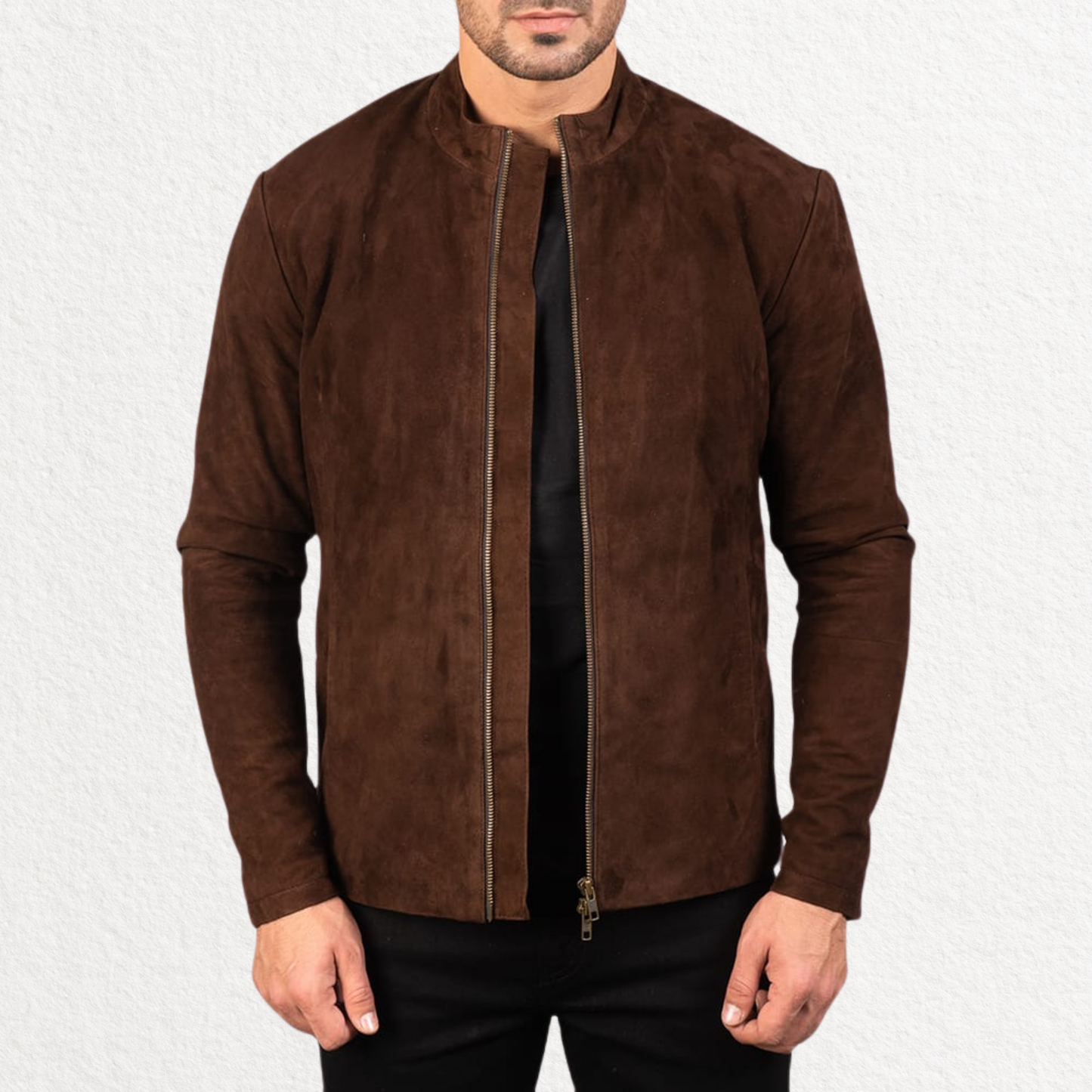 Men’s Brown Suede Leather Bomber Jacket