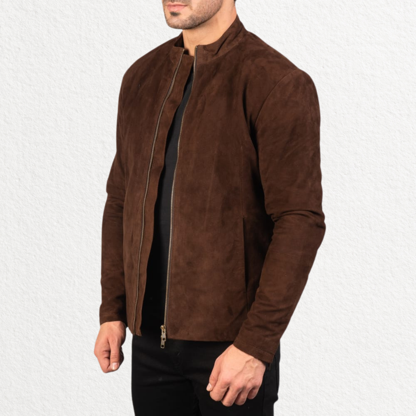 Men’s Brown Suede Leather Bomber Jacket