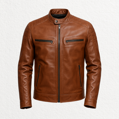 Men’s Brown Leather Cafe Racer Jacket