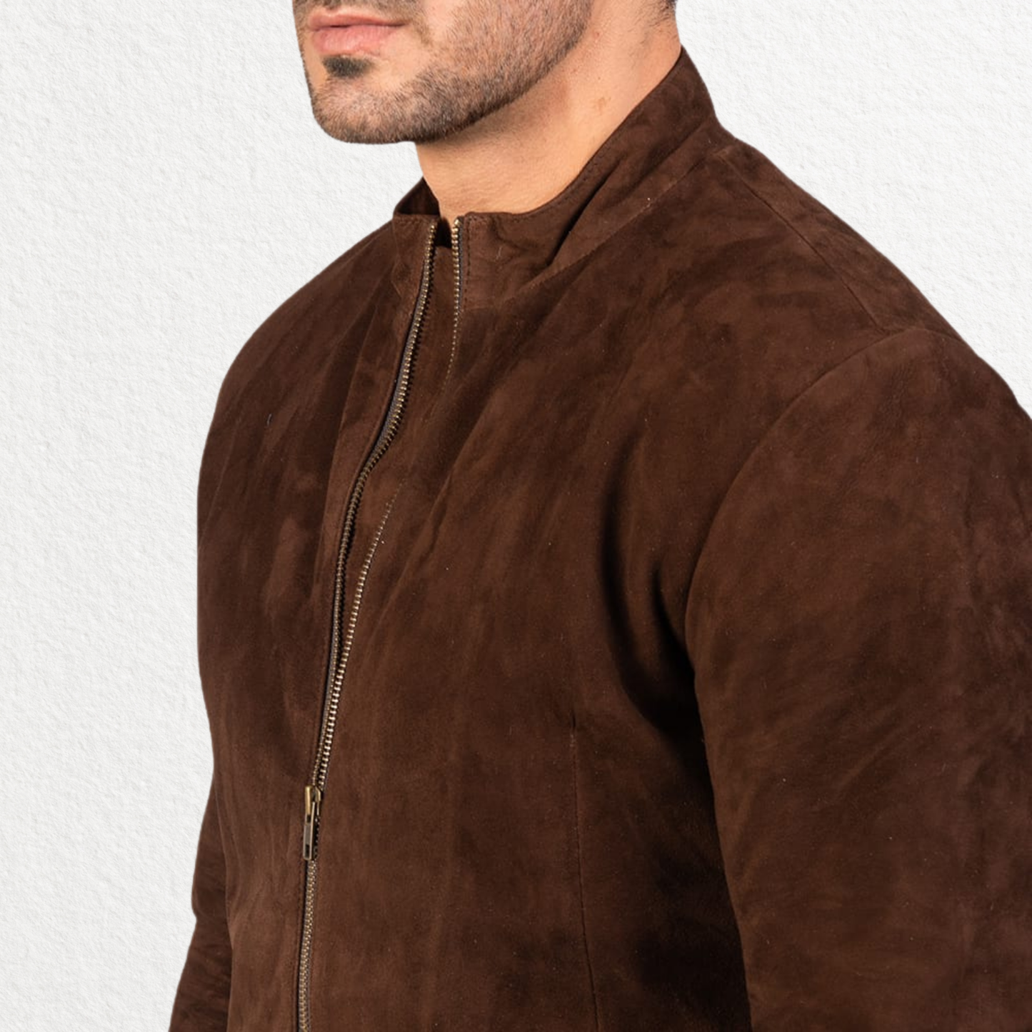 Men’s Brown Suede Leather Bomber Jacket