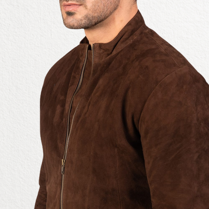 Men’s Brown Suede Leather Bomber Jacket