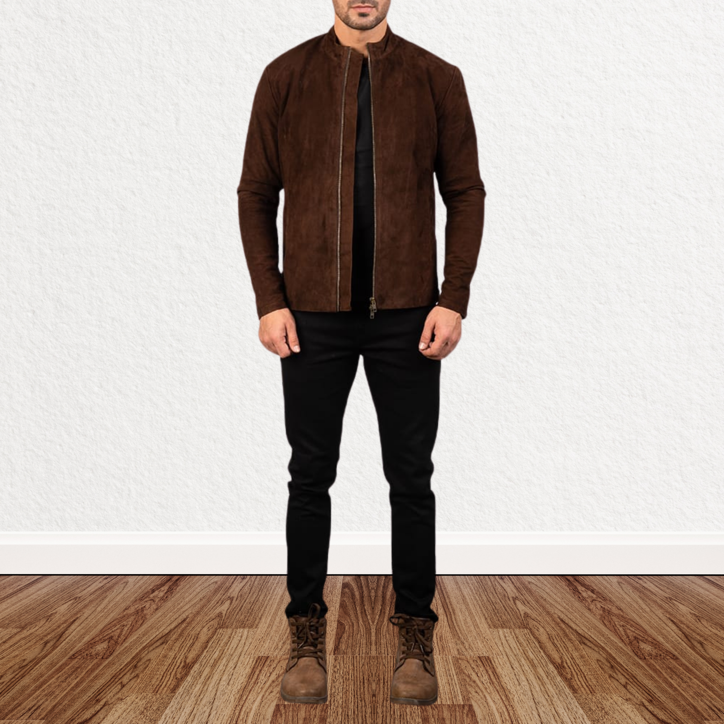 Men’s Brown Suede Leather Bomber Jacket