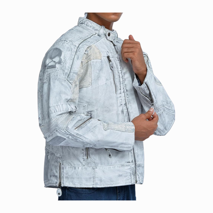 Men’s Distressed Skull Leather Biker Jacket