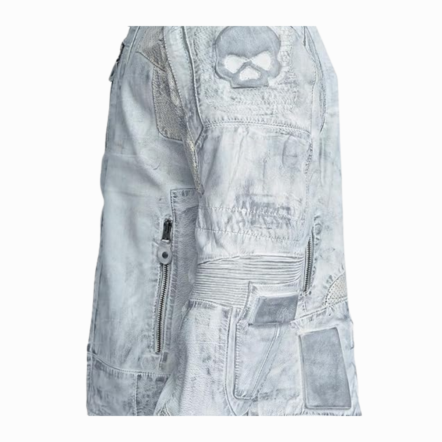 Men’s Distressed Skull Leather Biker Jacket