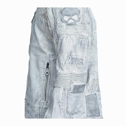 Men’s Distressed Skull Leather Biker Jacket