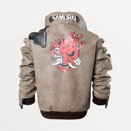Cyberpunk-Inspired Samurai Leather Bomber Jacket