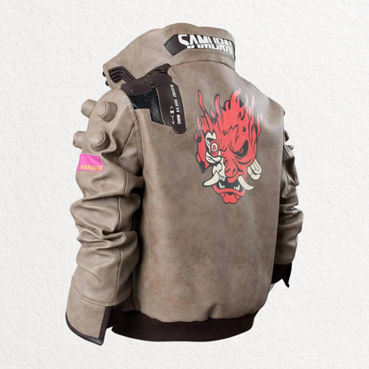 Cyberpunk-Inspired Samurai Leather Bomber Jacket