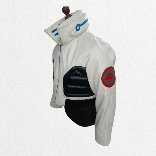 Cyberpunk-Inspired White LED Collar Leather Jacket