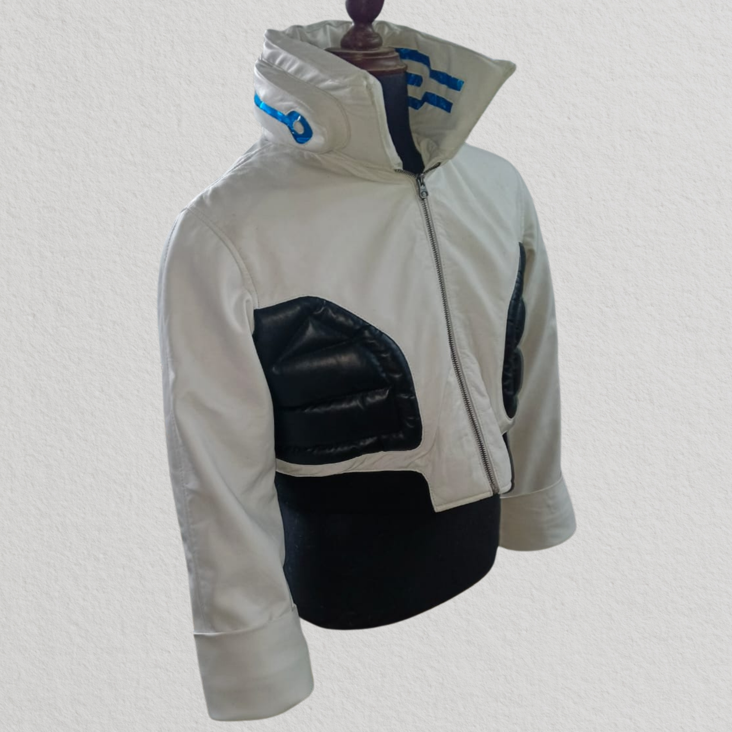 Cyberpunk-Inspired White LED Collar Leather Jacket