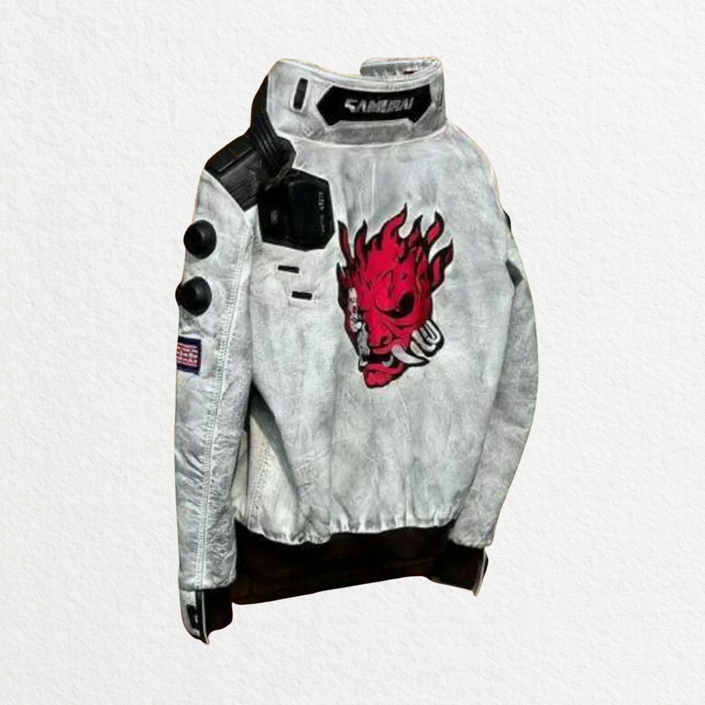 Cyberpunk-Inspired White Waxed Leather Jacket