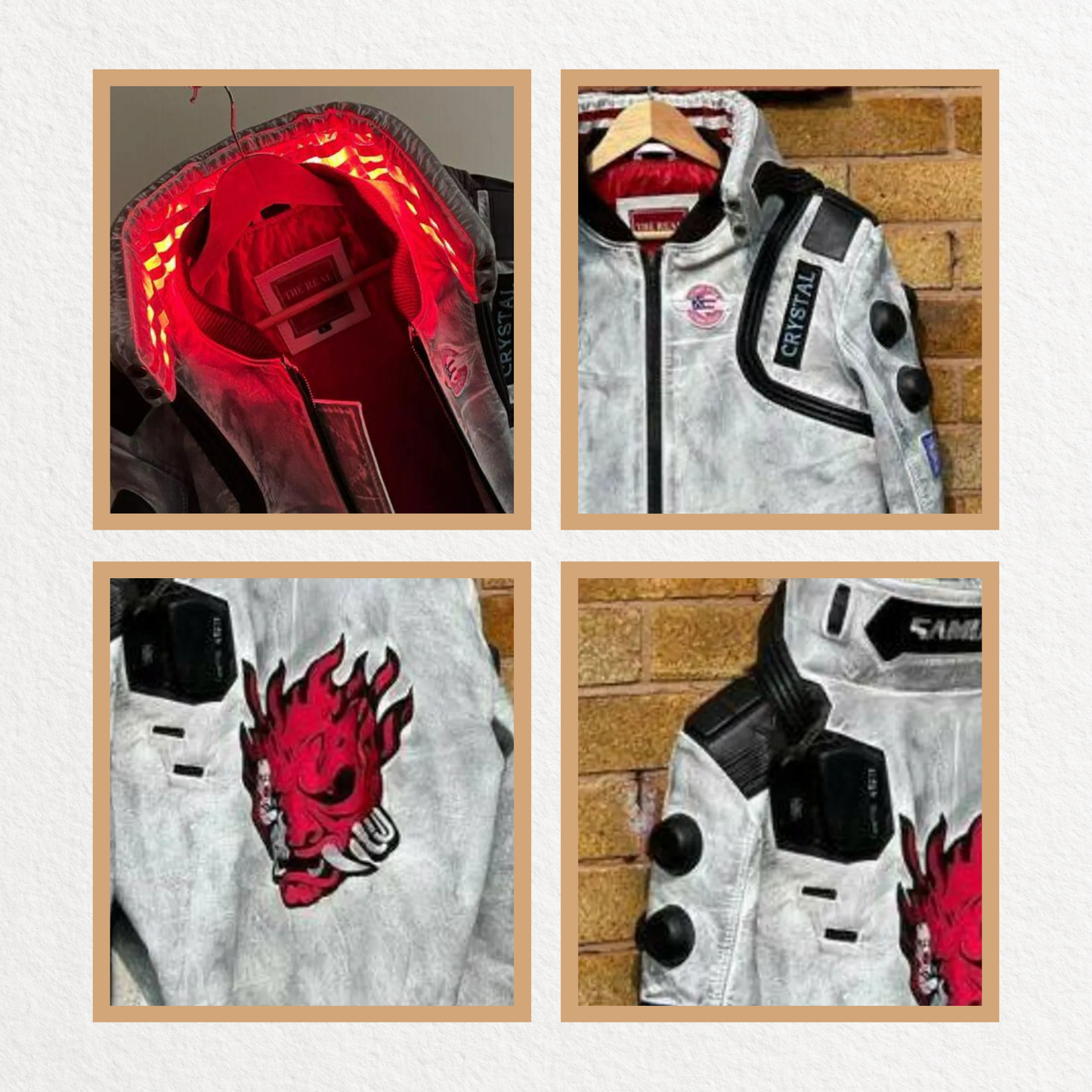 Cyberpunk-Inspired White Waxed Leather Jacket
