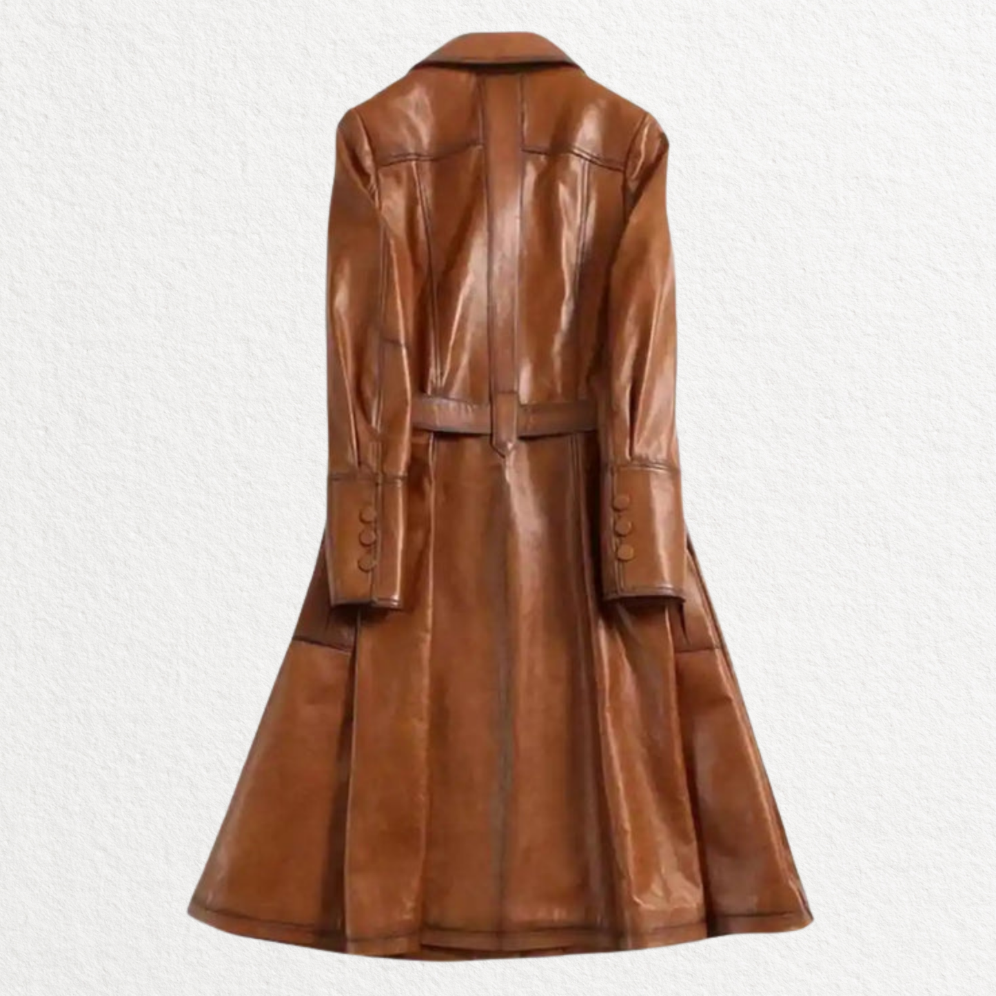 Tan real leather long trench coat with belt