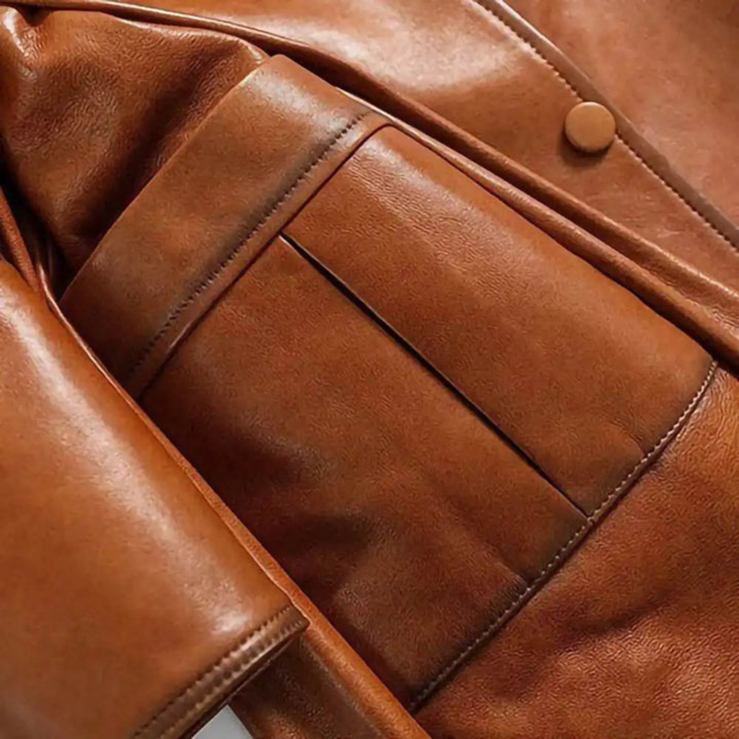 Tan leather trench coat collar and button detail