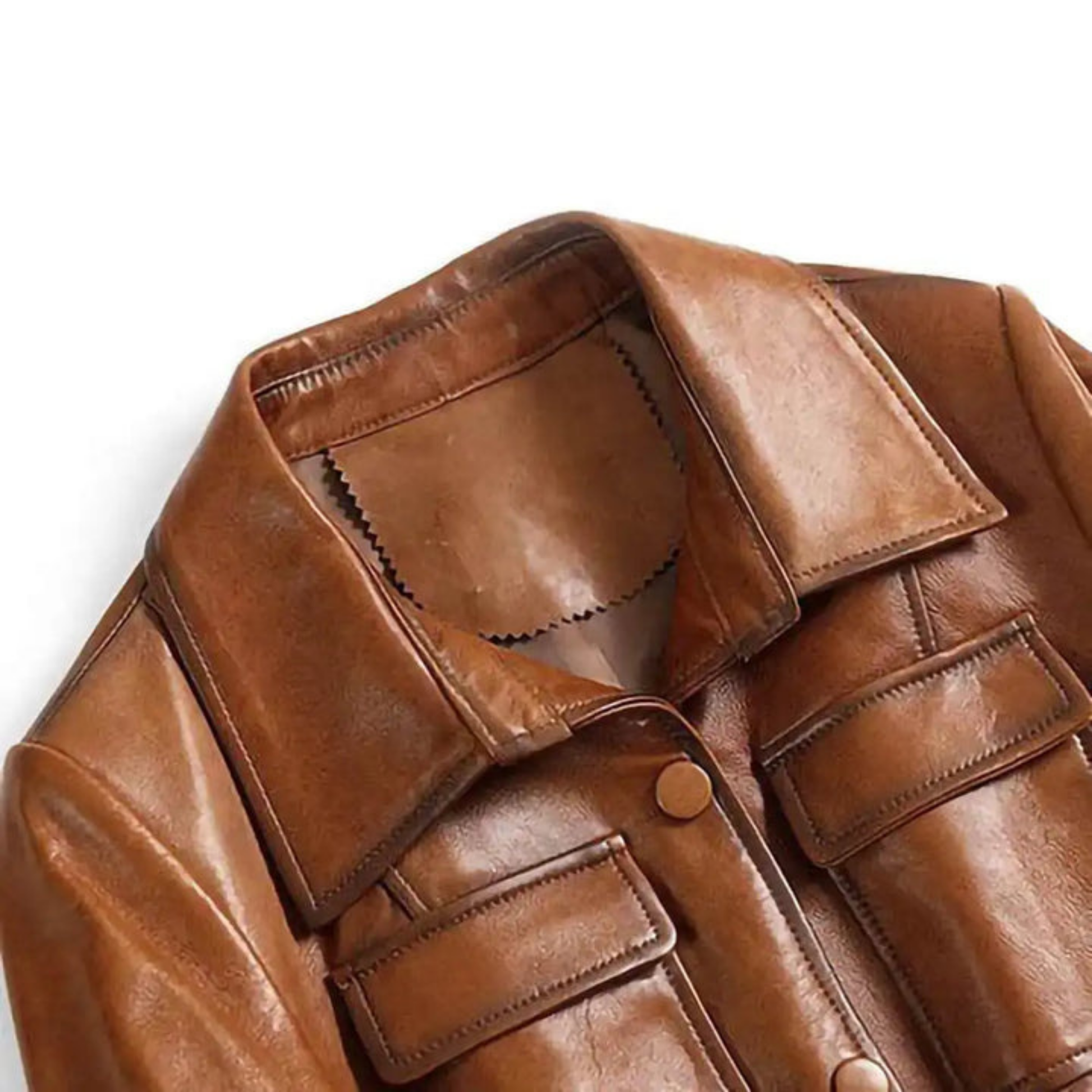 Women’s Italian-style tan leather overcoat back view