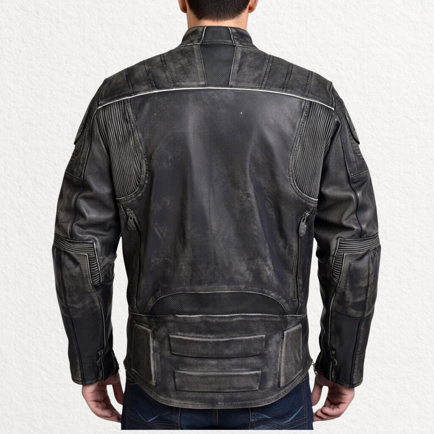Men’s Distressed Skull Leather Biker Jacket
