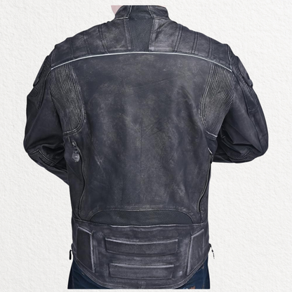 Men’s Distressed Skull Leather Biker Jacket