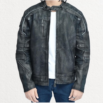 Men’s Distressed Skull Leather Biker Jacket