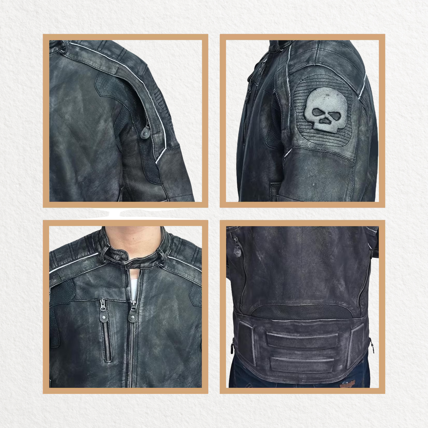 Men’s Distressed Skull Leather Biker Jacket
