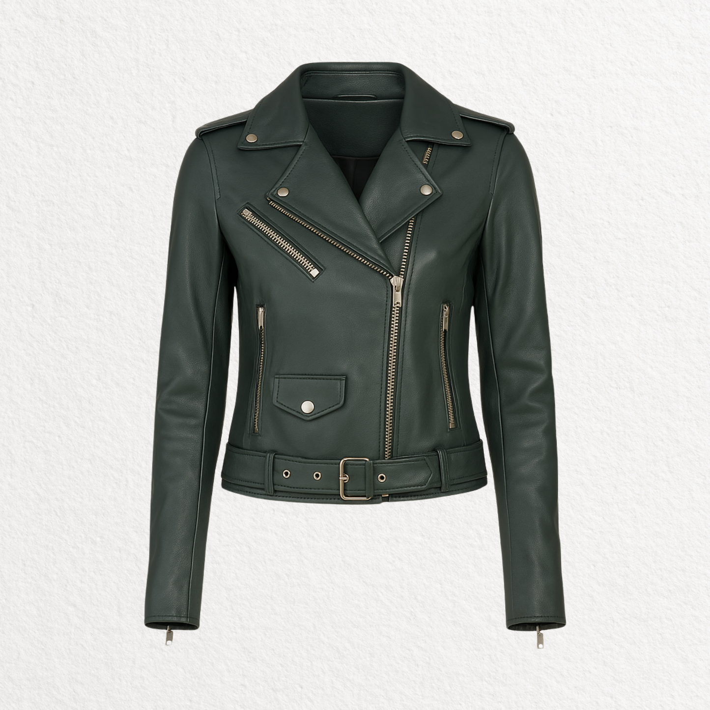 Women’s Green Leather Biker Jacket