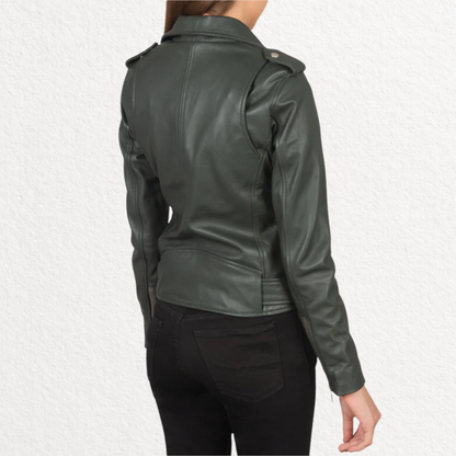 Women’s Green Leather Biker Jacket