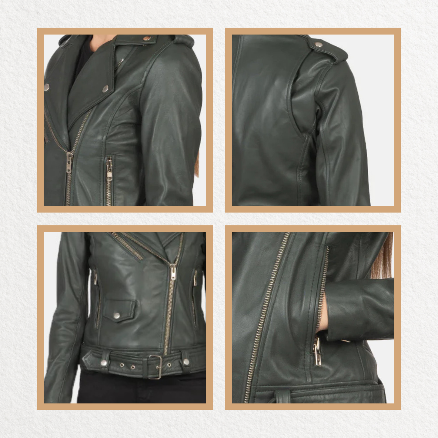 Women’s Green Leather Biker Jacket
