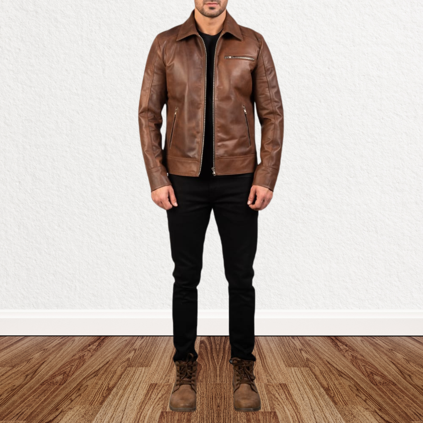 NordWolf men’s brown real leather jacket product image