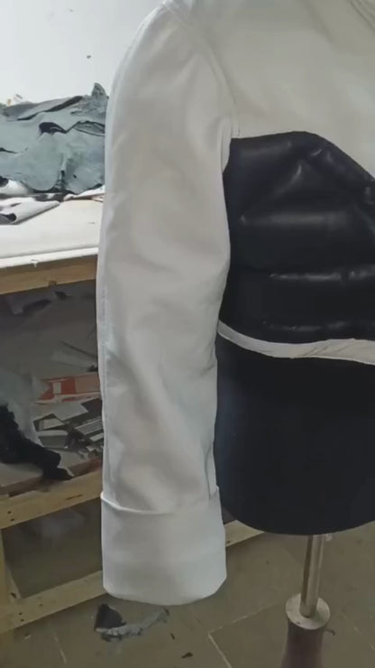 Cyberpunk-Inspired White LED Collar Leather Jacket