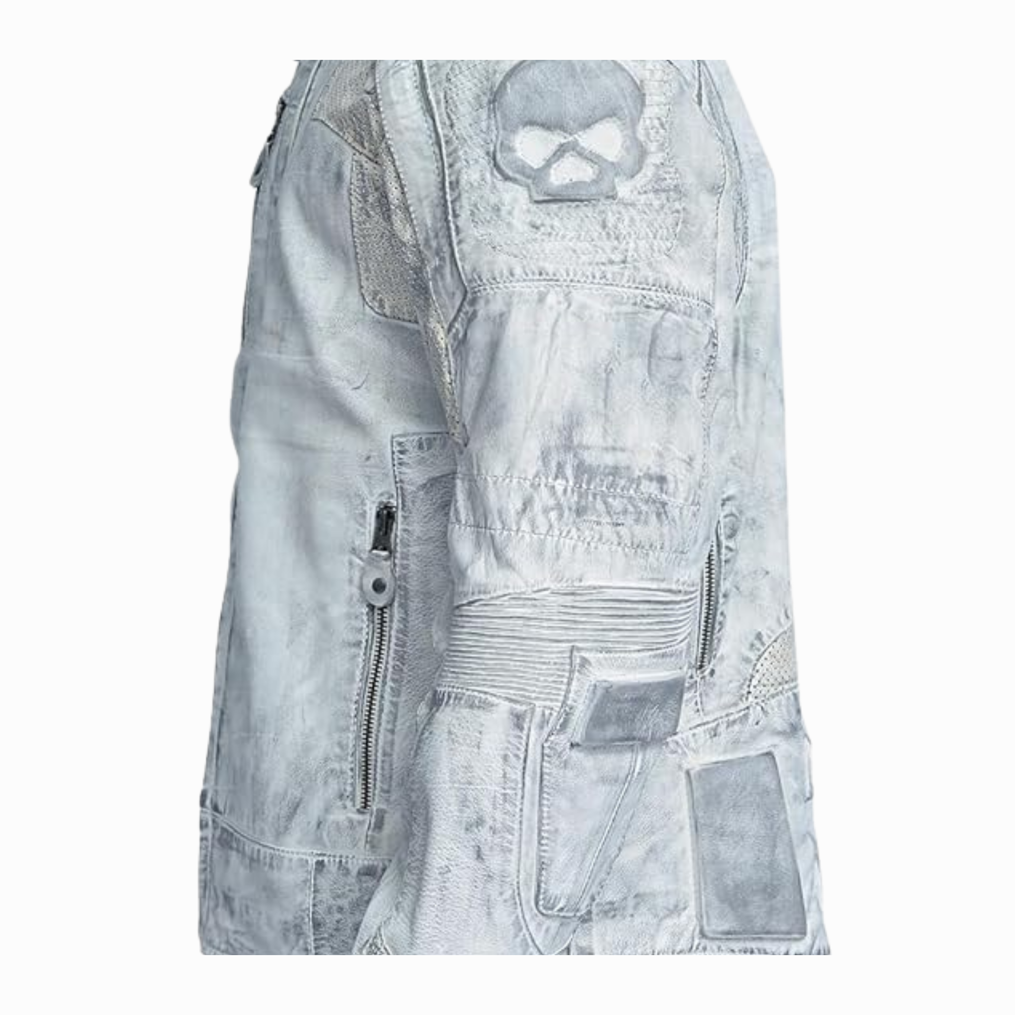 Men’s Distressed Skull Leather Biker Jacket