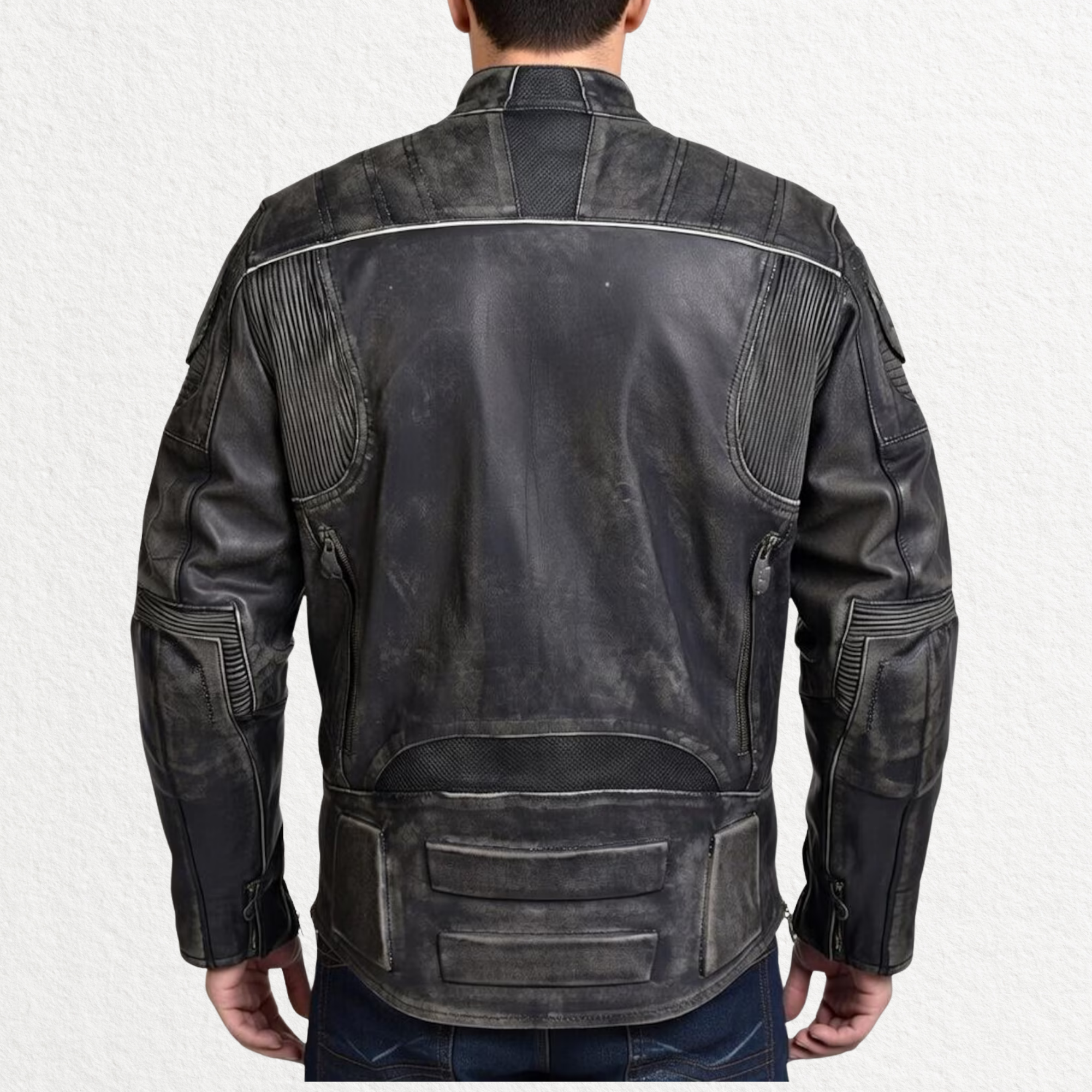 Men’s Distressed Skull Leather Biker Jacket