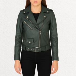 Green Leather Biker Jacket